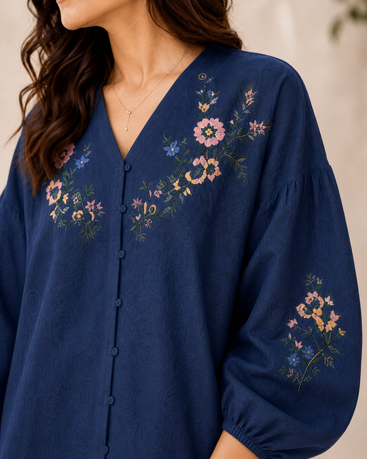 Zilda Floral Embroidered Organic Cotton Co-ord Set for Women