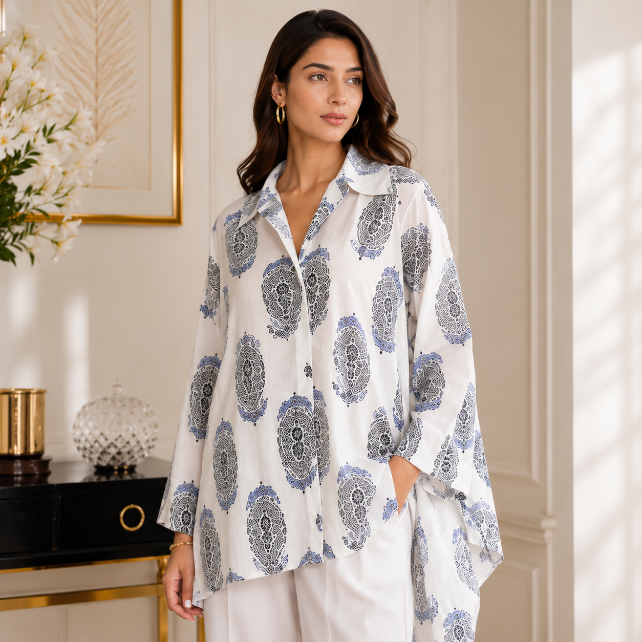 Timmy Organic Mal Cotton Co-Ord Set for Women | Blue Paisley Printed Co-Ord