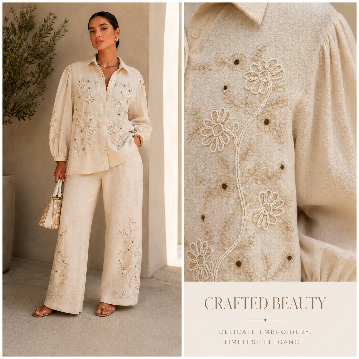 Cindy Embroidered Cotton Linen Co-ord Set for Women