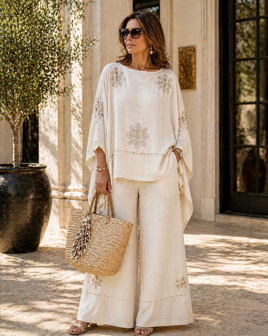 Lino Embroidered Cotton Linen Co-ord Set for Women