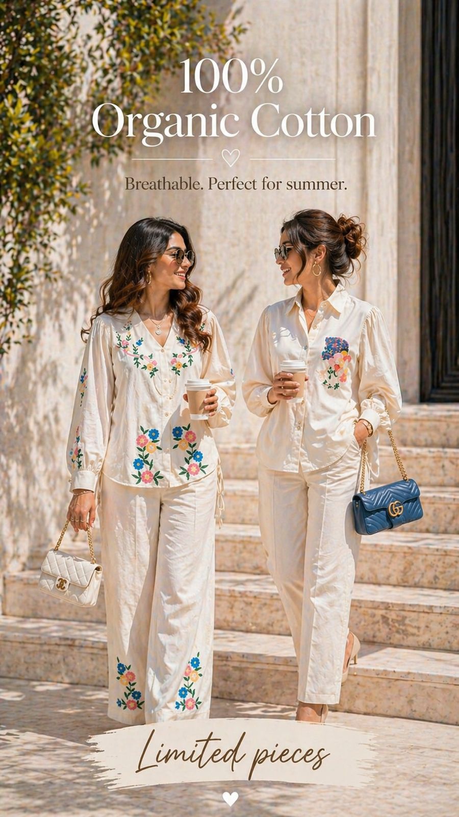 Zilda Floral Embroidered Organic Cotton Co-ord Set for Women